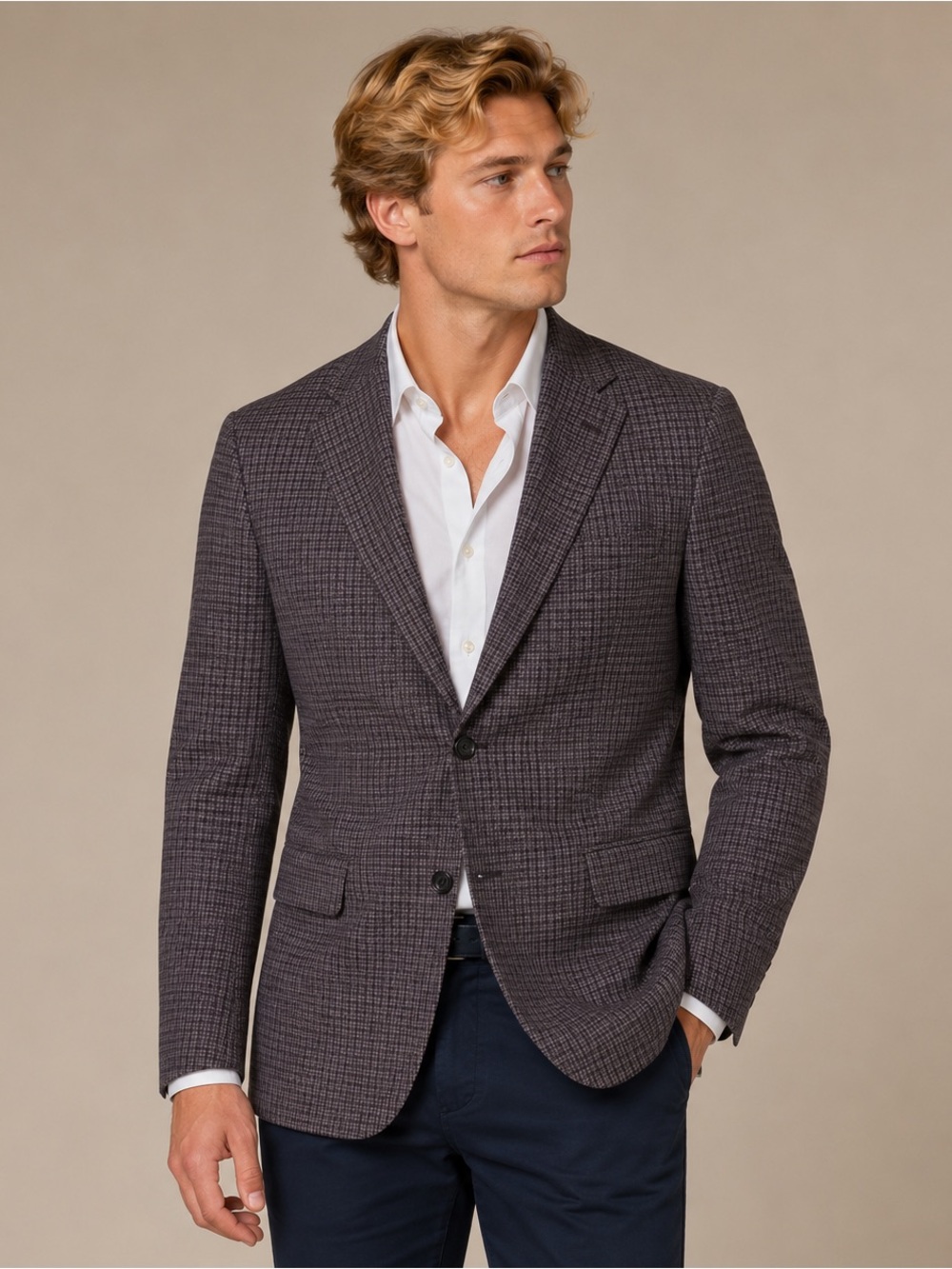 Men’s Charcoal Burgundy Micro Houndstooth Plaid Sport Coat Blazer